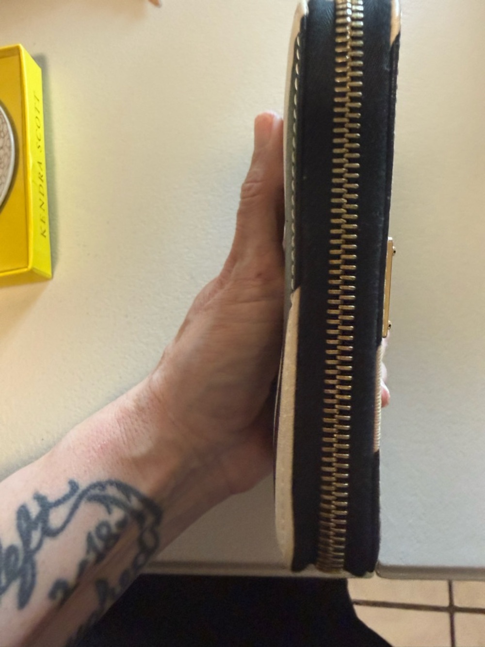 Dooney & Bourke Black and Cream Zebra accordion Compact Wallet with Logo Plaque - Picture 4 of 12
